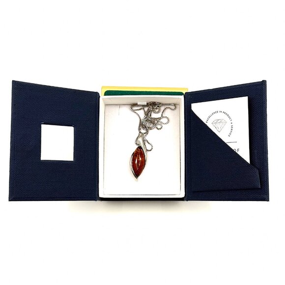 Peora Genuine Baltic Amber Pendant Necklace – Sterling Silver, Cognac Color - Picture 5 of 6